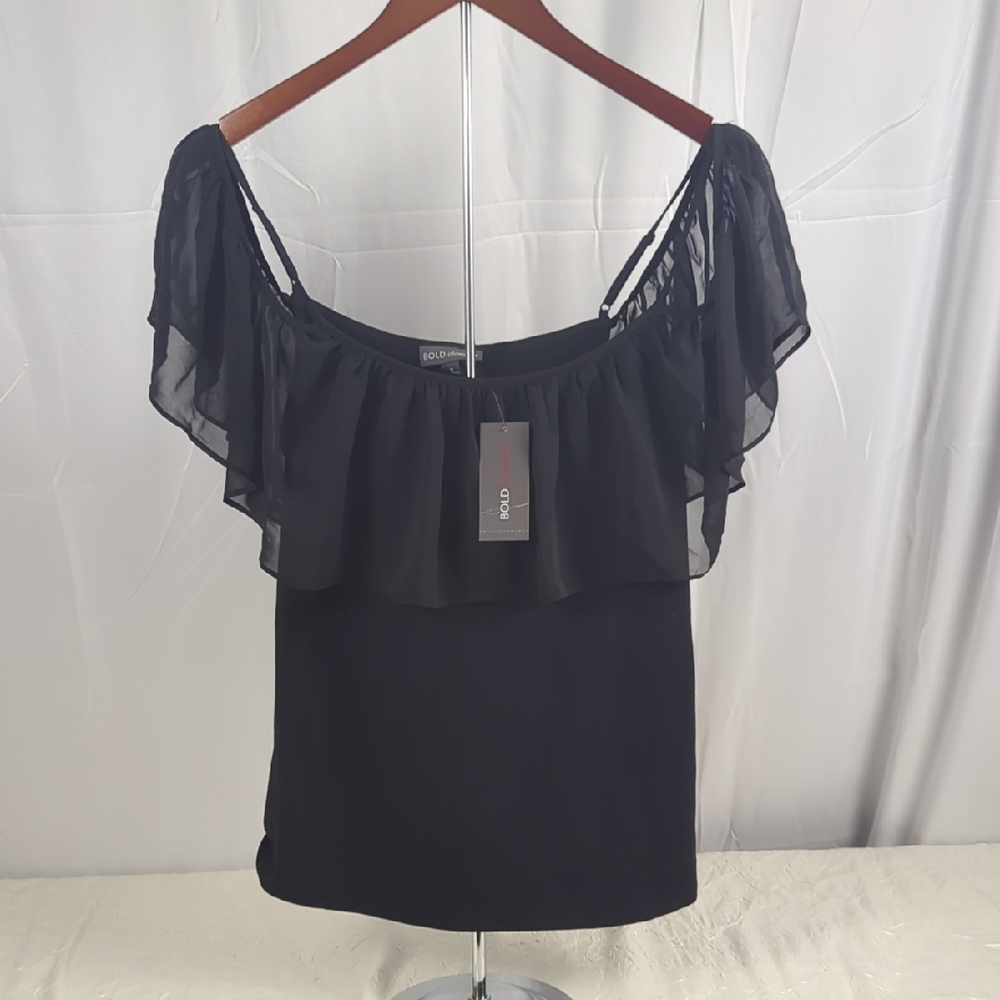BOLD elements Black Off-Shoulder Ruffle Top